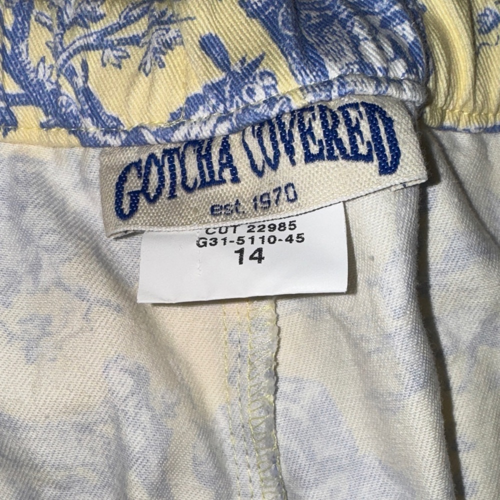 Beautiful Vintage Blue‎ and Yellow Toile Print Women's Trousers 100% Cotton! - Picture 2 of 5